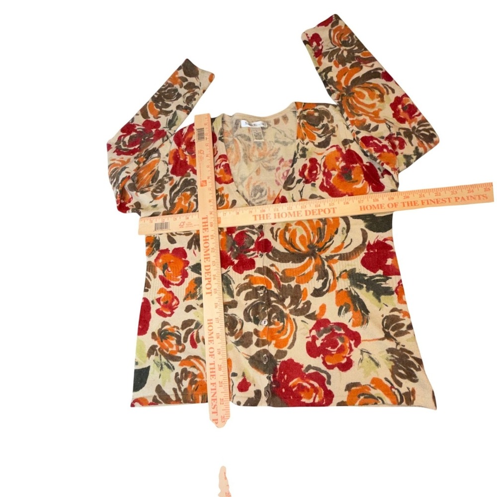 Vintage Susan Bristol Lambswool Angora Floral Cardigan Sweater Orange Red L - Picture 4 of 6